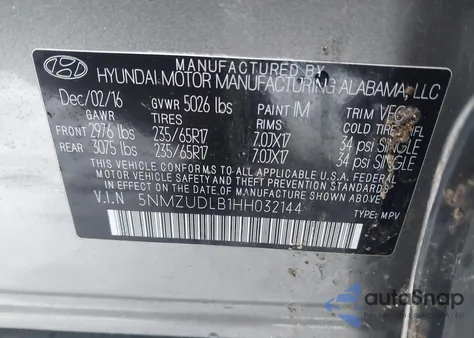 2017 Hyundai Santa Fe Sport 2.4L из США, поврежденный, VIN 5NMZUDLB1HH032144